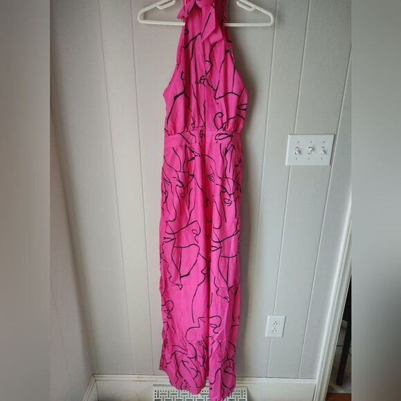 Bold & Beautiful Hot Pink Abstract Halter Jumpsuit – Size Medium - Picture 5 of 7